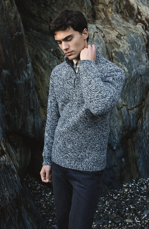 Fisherman Out of Ireland ~ Chunky Marled Zip Neck Sweater