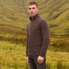 Fisherman Out of Ireland ~ Mens Chunky Marle Zip Neck Sweater