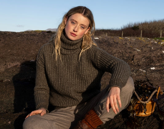 Fisherman Out of Ireland ~ Ladies Boxy Ribbed Polo Neck Sweater