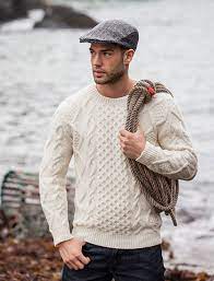 Fisherman Classic Mens Aran Crew Neck Sweater