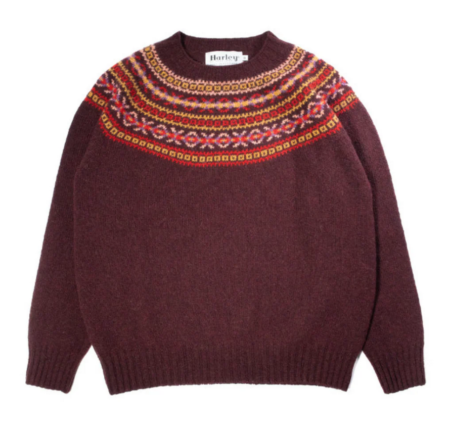 Harley of Scotland ~ Ladies Supersoft Fairisle Yoke Crew Neck Sweater