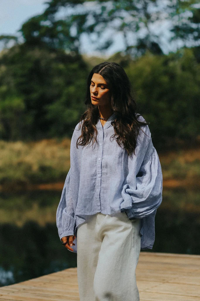 Montaigne ~ Mila Blue Striped Linen Shirt