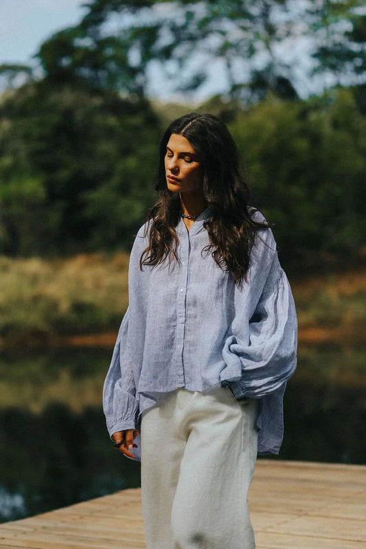 Montaigne ~ Mila Blue Striped Linen Shirt