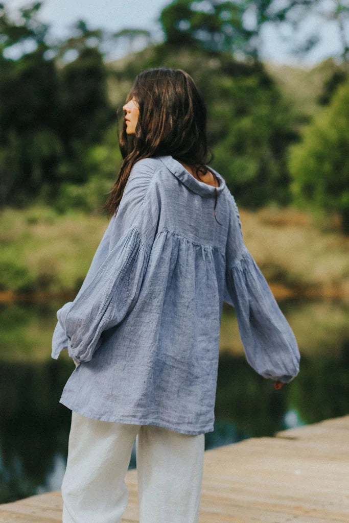Montaigne ~ Mila Blue Striped Linen Shirt