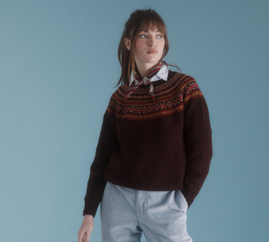 Harley of Scotland ~ Ladies Supersoft Fairisle Yoke Crew Neck Sweater