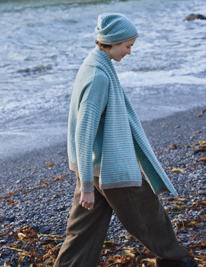Fisherman out of Ireland ~ Merino Cashmere Striped Beanie and Scarf