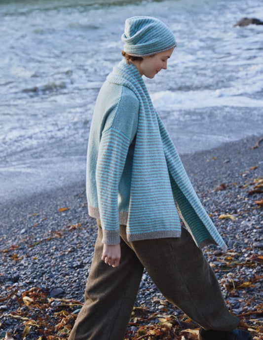 Fisherman out of Ireland ~ Merino Cashmere Striped Beanie and Scarf