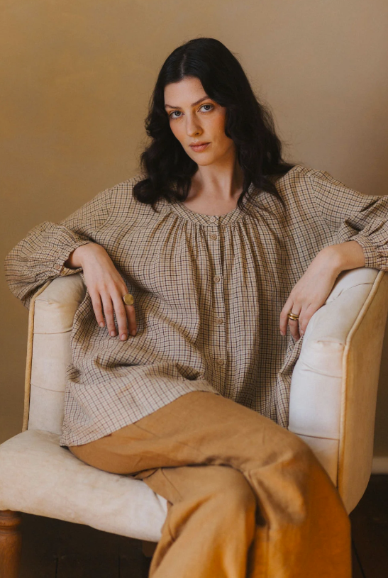 Montaigne ~ Carmen Patterned & Striped Linen Top