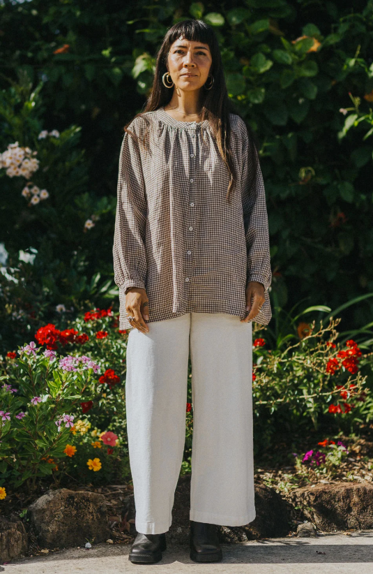 Montaigne ~ Carmen Patterned & Striped Linen Top