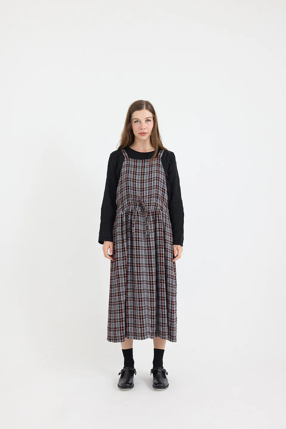 Metta Thea Apron Dress ~ Brushed Linen Check