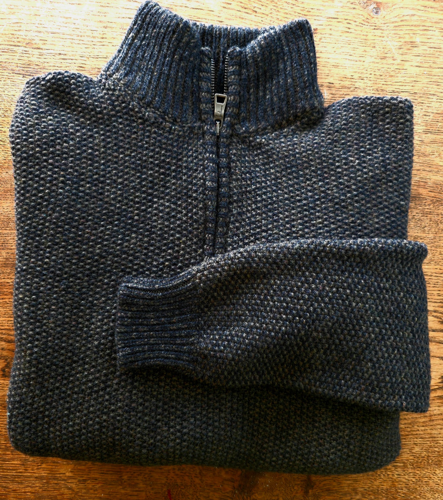 Fisherman Out of Ireland ~ Mens Seed Stitch Zip Neck Jumper with Elbow Patches
