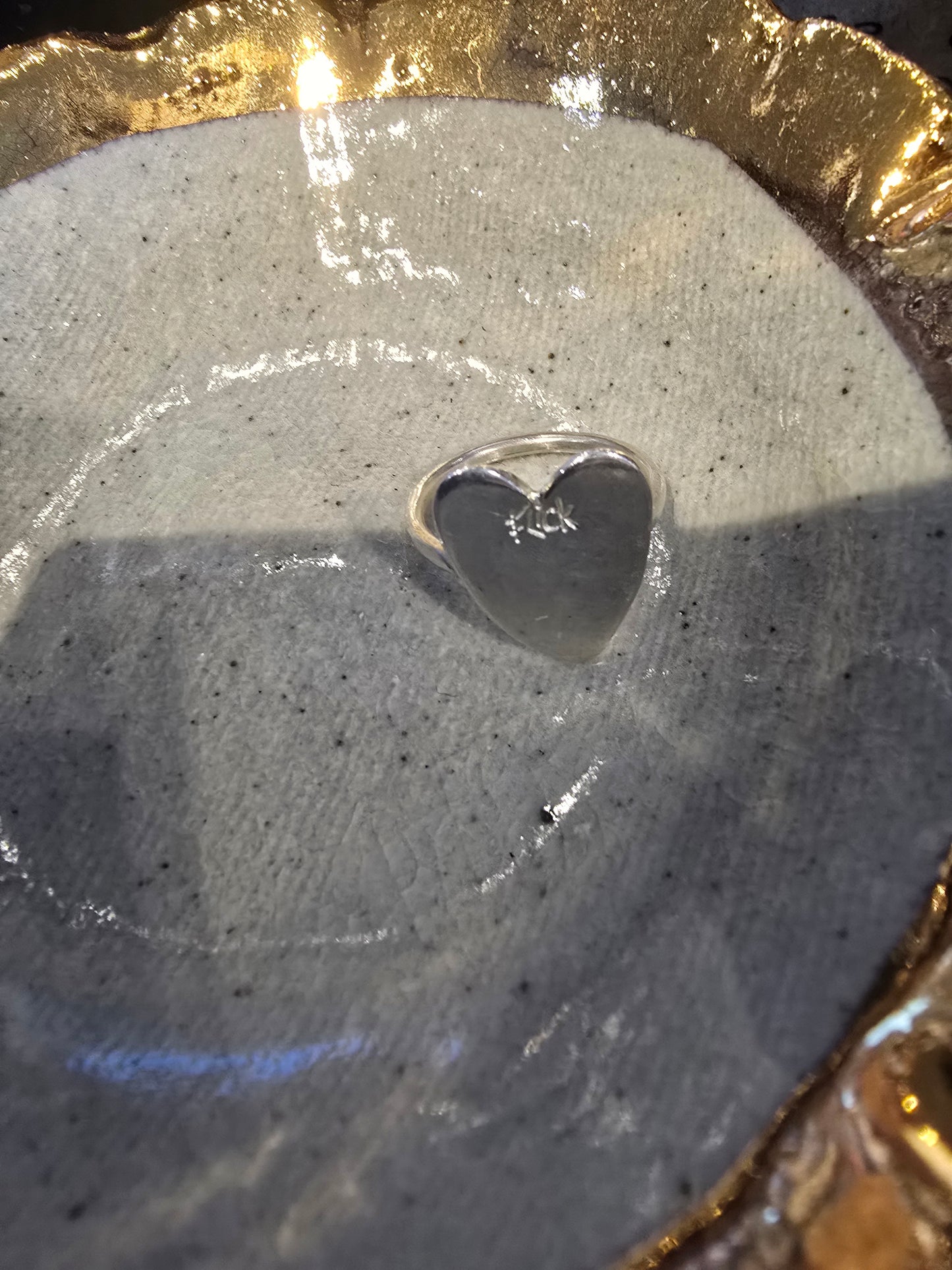 Flick Pope ~ Flick Heart Ring Silver or Brass and Silver